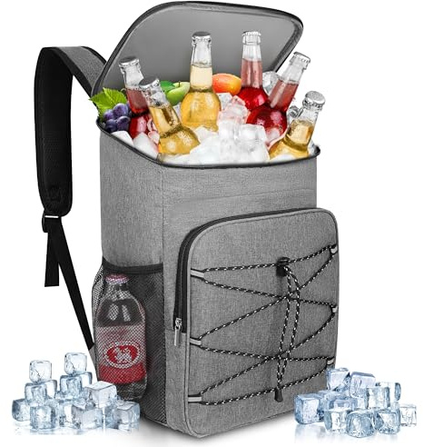Anhow 23 l kylryggsäck, stor kylväska isoleringsväska vattentät picknickryggsäck för män kvinnor för picknick/camping/strand – grå (42 x 29 x 19 cm)