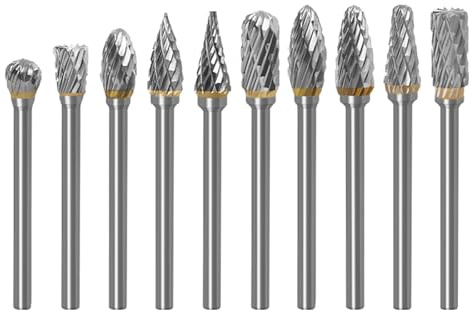 Anhoer 10 Stück Doppelschnitt-Frässtifte Hartmetall Frässtifte Set mit 3mm Schaft 6 mm Schleifkopf Schaft Rotationsfräser Bits Raspel Set für Schleifen, Schnitzen, Metallpolieren, Gravieren, Bohren