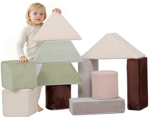 BanaSuper Blocchi di Schiuma 11 pezzi per Bambini, Morbide Set di Costruzione, Blocchi Impilabili Giganti in Schiuma, Stimola Motricità e Creatività, Regalo per Ragazzi e Ragazze, Verde Chiaro