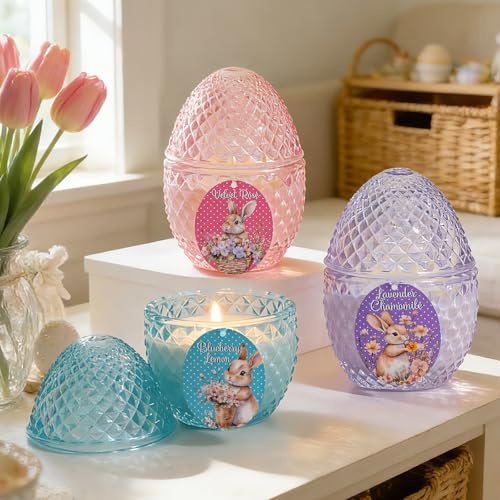 Lanpn 3 Pz Candele Pasqua Uovo Regalo, Candela Profumata Primaverile Pasquale, Ciascuna da 100g Cera soia, Candle Decorativa in Barattolo a Forma Uovo per Feste Casa Tavola, Pastello
