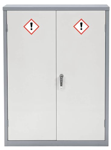 The Workplace Depot Hazardous COSHH Cabinet with Spill Sump, Reinforced Steel, Grey Powder Coat, Adjustable Shelves, Multi-Point Lock for Workshops, Labs & Schools (1220(H) x 918(W) x 470(D) mm)