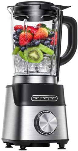 AMZCHEF Frullatore da Tavolo 1200W, Frullatore Potente con Caraffa in Vetro da 1,5L, 5 Velocità, 3 Programmi Smoothie, Tritaghiaccio e Autopulizia, Frullatore Multifunzione da Cucina