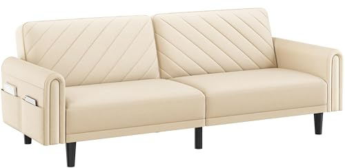 Yaheetech Canapé Convertible avec Dossier 3 Angles Réglables Beige | Canapé-lit 2/3 Places en Tissu Éponge, Sofa Lit Moderne pour Salon/Bureau/Chambre d'amis/Appartement/Studio, 202x82x71 cm
