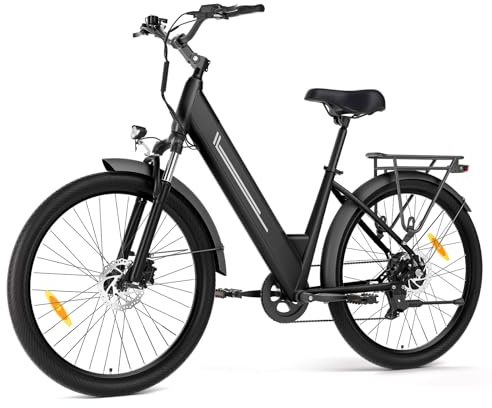 Touroll Bicicleta Eléctrica 27,5, J1 Pro, Batería Extraíble 15,6Ah, Autonomía 100 km, Frenos de Disco Hidráulico, Horquilla Suspensión 60mm, 7 Velocidades, E-Bike Urbana-Negro