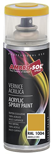 Ambro-Sol V4001004 Vernis peinture Acrylique Multi-Usage, Peinture Brillante pour Intérieur et Extérieur, Adapté a Tous Type de Matériau, Aérosol En Fer-Blanc Recyclable de 400 ml, Jaune d'Or