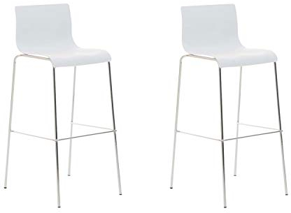CLP 2er Set Barhocker Hover Mit Kunststoffsitz I Barstuhl Mit Robustem Metallgestell I, Farbe:weiß, Gestell Farbe:Chrom