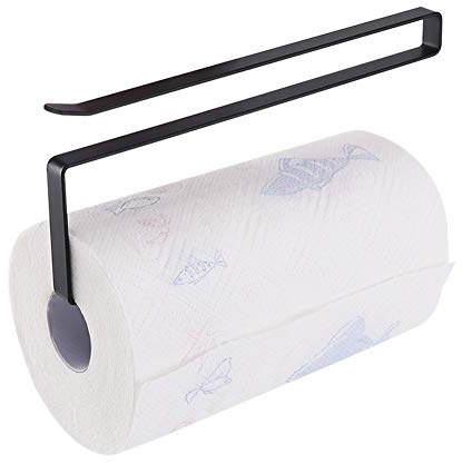 Usmascot Paper Towel Holder Dispenser Under Cabinet Paper Roll Holders (NO Drilling) for Kitchen Bathroom, Hanging Paper Towel Rack Hanger Over the Door, Humanized Design (Black)