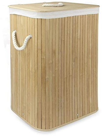 Bamboo Laundry Basket 72L, Laundry Hamper with Lid, Foldable Laundry Bin with 2 Compartments for Light and Dark Clothes, Machine Washable Liner Bag
