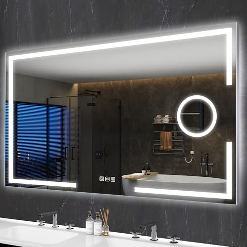 S'bagno 120x70cm Schminkspiegel mit Beleuchtung, Badspiegel mit Beleuchtung mit Berührungssensor/Dimmen/Beschlagsverhinderung Beleuchtetes Badezimmer Wandmontage Mit Lichtern