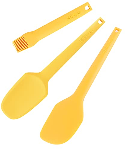 liflicon Set 3 Utensili Spatola Cucchiaio Pennello da Cucina e Pasticceria in Silicone Alta Qualità, Antigraffio e Resistenti al calore 230°, Certificati senza Bpa (Giallo)