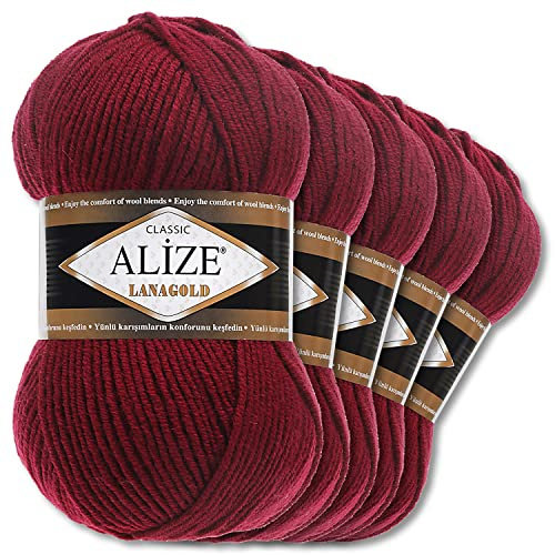 Wohnkult Alize 5 x 100 g Lanagold Wolle | 53 Auswahl | Stricken Häkeln Wolle (57 | Bordeaux)