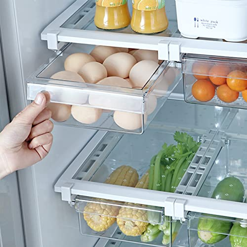 iCloverfull 2 Pack Fridge Organizer Drawer, Refrigerator Drawer Organizer, Pull Out Shelf Holder Storage Tray Drawer Bin Fit for Shelf Under 0.6, Small