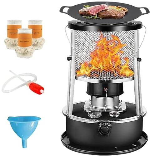 Petroleumofen für Innenräume, Ohne Strom Mobile Petroliumheizer Petroleum Heizung Heizer mit Umfallschutz und Löschautomatik 360° Heizstrahler für Indoor Zeltheizung Camping Kochen Notheizung (4.6L)