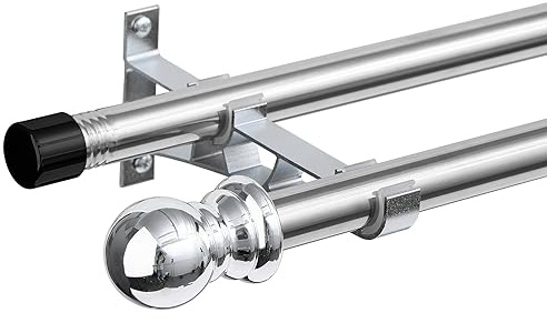 Barras de cortina dobles para ventanas de 76 a 113 cm, 2,5 cm de grosor, barra de cortina ajustable para puerta corredera de cristal, terraza, dormitorio, cocina, baño