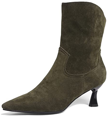 Lroey Reoly Bottines Talon de Chaton Femme, Chaussons Habillés Elegant A Enfiler Bottes Courtes Talons Moyen Pointu Solid 370 Vert Taille 39 EU
