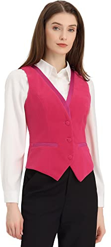 Allegra K Gilet da donna Steampunk in velluto vintage 2025 senza maniche Blazer elegante gilet, Rosa caldo, X-Large
