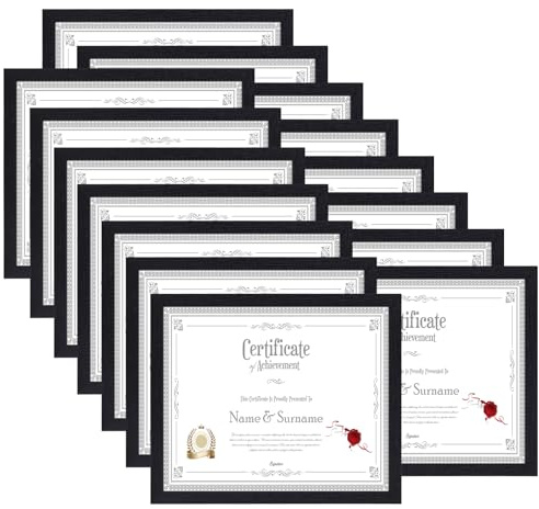 HORLIMER 8.5 x 11 Picture Frame Set of 15, Black Photo Frames 8.5 by 11 for Certificate Diploma Document, Wall Hanging or Tabletop Display