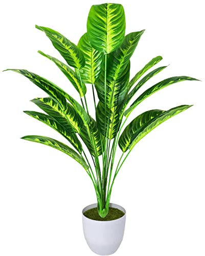 AIVORIUY Kunstpflanzen Groß Areca Kunstpalme im Topf Plastik Künstliche Pflanze Tropical Palme mit Blättern Grün Fake Plant für Schlafzimmer Büro Garten Hochzeit Dekor (82cm Gelber Paradiesvogel)