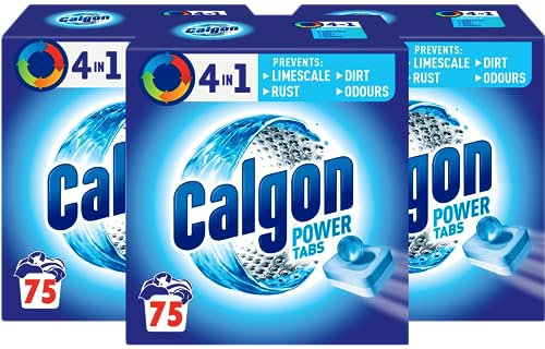 Calgon 4-in-1 Water Softener Tablets XL 3x75 Pack Removes Odours Limescale Residue Deep Clean (Packaging May Vary)