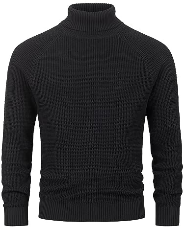 Indicode Herren INHarlan Fein-Strickpullover aus Baumwolle mit Rollkragen und RIPP-Bündchen Black, M
