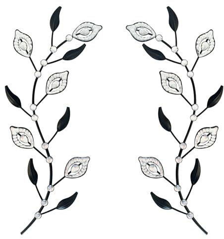 sxnzequnze 2 Pcs Metal Leaf Wall Art Crystal Bling Decorations Silver Leaves 3D Iron Handmade Home Decor Hanging Minimalist Accents Modern Set for Living Room Bathroom Bedroom Dining Room Hallway