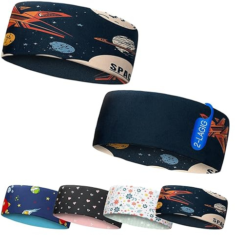 Stirnband Kinder Winter mit Motiv - Dunkelblau Space