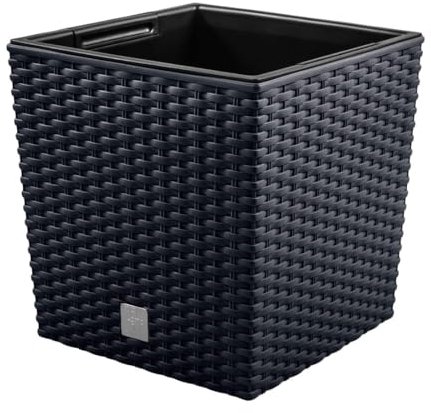 magubo Pflanzkübel in Rattan-Optik, inkl. Einsatz, quadratisch - Übertopf Groß für Haus und Garten, Moderner Blumentopf, Blumenkübel in Premium-Qualität (Anthrazit, 225)