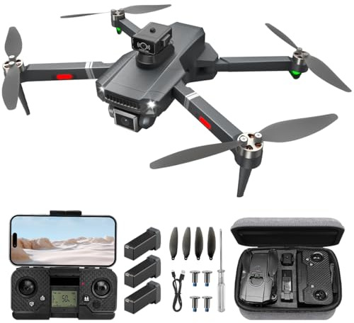 HYTOBP S179 Drone con Telecamera HD 1080P per Adulti, Motore Brushless, 3 Batteria, Drone Pieghevole FPV, Un Tasto di Decollo/Atterraggio, Quadricottero Telecomandato con 2 Telecamere, Schermo LCD