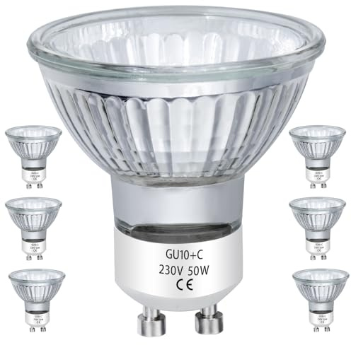 EKSAVE Ampoules Halogènes GU10 50W 230v MR16 pour Rail, encastré, éclairage d'accentuation, plafonnier, hotte, dimmable blanc chaud, lot de 6