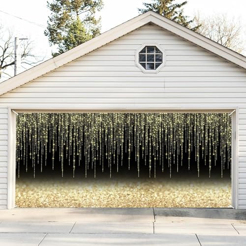 ChloropLastid Toile de fond dorée à paillettes pour porte de garage Bokeh, bal de fin d'année, Noël, Nouvel An, intérieur ou extérieur, 4,9 x 2,1 m