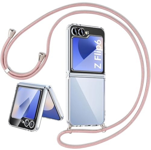 Funda para Samsung Galaxy Z Flip 6/Z Flip 7FE con Cuerda, Galaxy Z Flip 6/Z Flip 7FE Carcasa Transparente TPU Suave Silicona Case con Correa Colgante Ajustable Collar Correa de Cuello Cadena Cordón