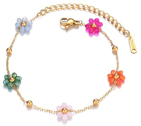IMINI Bracelet fleur marguerite, chaîne maille acier inoxydable, plaqué or 18 carats, bijoux été Boho Beach