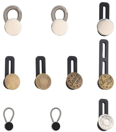 Coptiner 10 Stück Bequeme Hosenbunderweiterung,Elastischen Metall Knopf,Jeans Einziehbarer Knopf,Gürtel Verlängerung Set knöpfe,Elastische Kragenverlängerungen,für Jeans Hosen Röcke Shirts