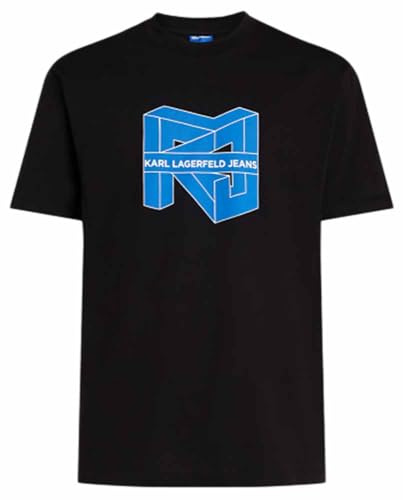 KARL LAGERFELD JEANS Hombre Regular Short Sleeve Cube Logo T-Shirt Negro L