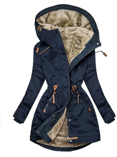 KOG Winterjacke für Damen Wintermantel Winter Parka Baumwolle Fahrradmantel Daunenjacke Bekleidung Outlet Amazon Retro Trenchcoat Mode Pullover Frauen Fleecejacke Outlet Amazon Dunkelblau 3XL