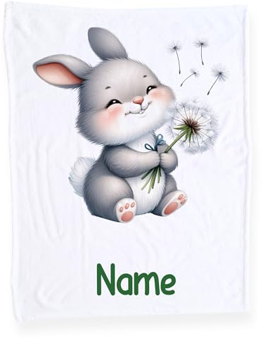 GRAZDesign Babydecke mit Namen, Weiche Kuscheldecke mit Hase, Schmusedecke zur Geburt als Geschenk