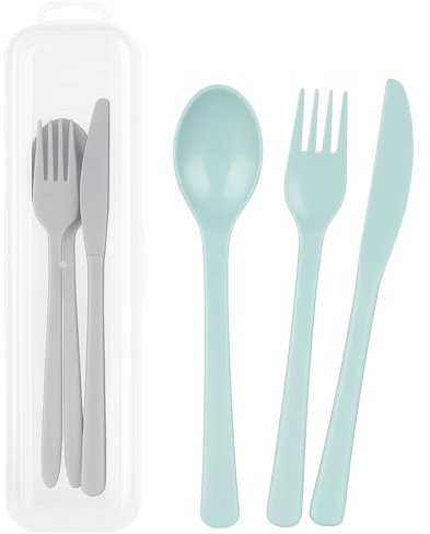 CHICHOUSE Posate da Viaggio con Custodia - Cucchiaio, Forchetta e Coltello in Plastica Riutilizzabile - Leggere, Resistenti, Ideali per Ufficio, Scuola, Campeggio, Pranzo Fuori casa