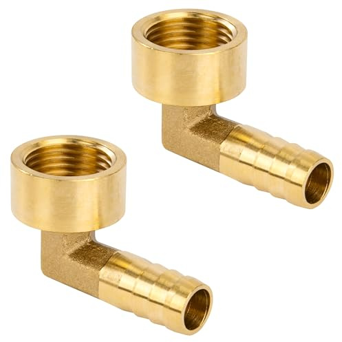 Connector de Manguera de Lengüeta de Latón, Codo de 90 Grados Acople de Latón 16 mm Púa x 1/2 Femenino Rosca Conector Tubo Accesorios para Agua, Gas, Aceite (2 Piezas)