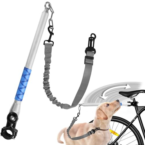 Bicycle Dog Leash for Riding, Hands Free 150° Rotating Built-in Shock Absorber Bike Retractable Leashes for Cycling, Elastic Nylon Adjusted Car Holder Seat Belt Rope (Silver)