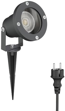 ledscom.de Foco LED de jardín DUK antracita con piqueta de suelo para exteriores, IP65, incl. lámpara GU10 (blanco cálido, 7,6W, 1103lm, 33°)