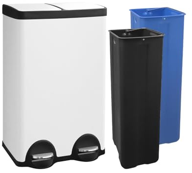 JM ·YIPENG Mülleimer 2 Fächer 60 L,Mülltrennsystem 2x30l,60 Liter Abfalleimer Küche 2 fächer Recycling und Abfall, Mülleimer Doppelt mit Deckel, Weiß