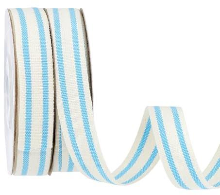 PH PandaHall Cinta de rayas de 9,14 m, 1,5 cm, azul y blanco, cinta de algodón a rayas de doble cara, cinta de grogrén para San Valentín, envoltura de regalo, decoración del hogar, proyectos de