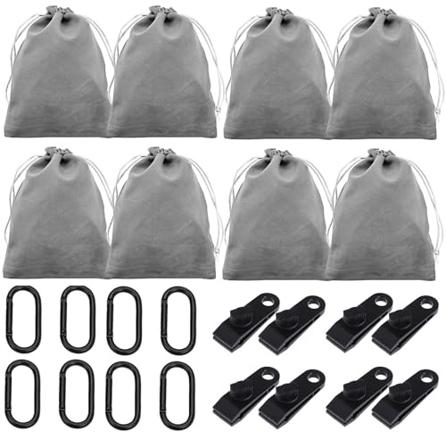 Mrracxy Borsa portatile per tende da gazebo all'aperto, 8 tasche per pesi e 8 moschettoni, 8 clip, adatta per il fissaggio di tende esterne, tende, tovaglie, ecc.