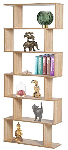 BAKAJI Libreria Scaffale 6 Ripiani in Legno Design Zig Zag Moderno per Soggiorno Salotto Casa o Ufficio Dimensione 80 x 24 x 190 cm (Beige)