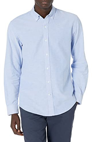 Amazon Essentials Camicia a Maniche Lunghe in Tessuto Oxford Elasticizzato dalla vestibilità Standard (Disponibile in Taglie Extra Forti) Uomo, Azzurro Polvere, XXL