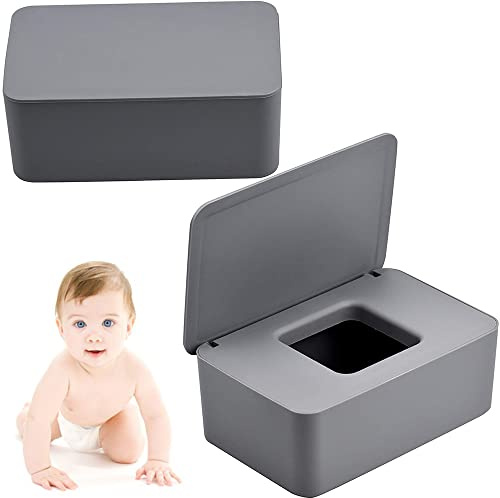 ZDQC Lot de 2 boîtes à lingettes humides, boîte à papier toilette avec couvercle, boîte à serviettes, boîte à lingettes pour bébé, boîte à serviettes, boîte à serviettes avec couvercle (gris)
