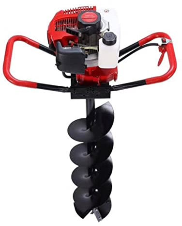 Powertec Pro RMED6500X - Taladro de tierra ahoyador de gasolina 65cc 3.8cv, motor 2 tiempos, con 2 brocas acero 100mm y 200mm, profundidad máxima 80cm