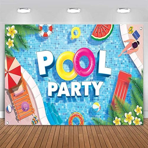 Sommar pool fest bakgrund stor simning vattenvåg födelsedag baby shower barn bakgrund banderoll Hawaiian palm lämna livboj