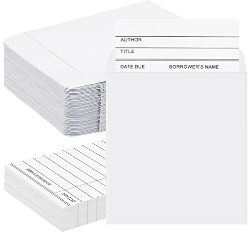 200 tarjetas de biblioteca y libros incluyen 100 sobres autoadhesivos de bolsillo para biblioteca y 100 tarjetas de visita de biblioteca suministros de biblioteca (sobre blanco, tarjeta blanca)