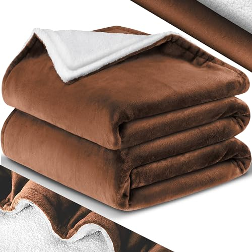 KESSER® Kuscheldecke Flauschige Sherpa Extra Weich & Warm Wohndecke Flanell Fleecedecke, Falten beständig/Anti-verfärben als Couchdecke Sofadecke oder Bettüberwurf, 130 cm x 150 cm (L) Dunkelbraun